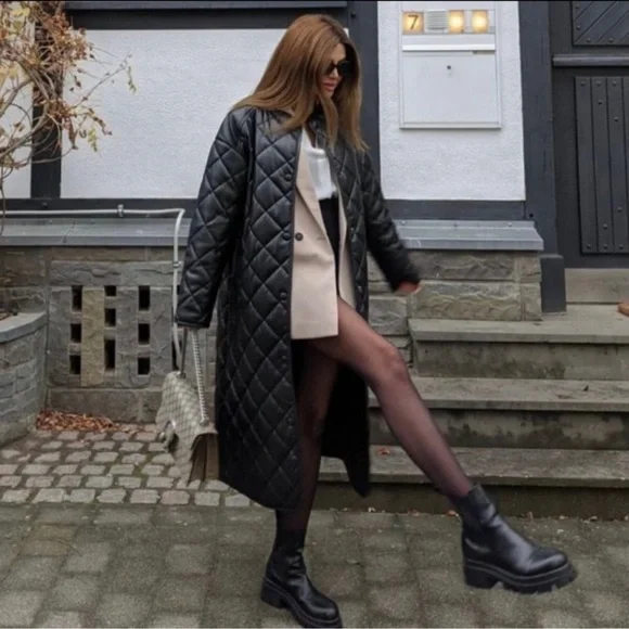 Zara Black Quilted Long Coat - Picture 6 of 6